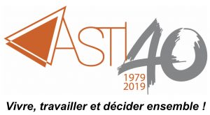 Logo 40 ans ASTI "Vivre, travailler et décider ensemble"